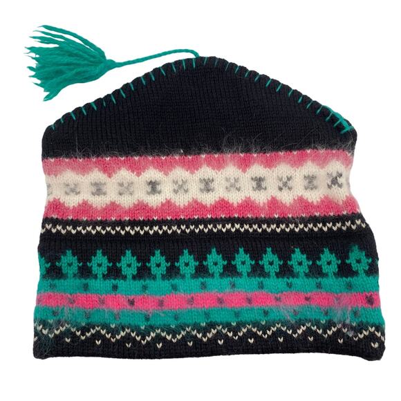 Vintage Wool Handknit Ski Nordic Fair Isle Hat Beanie Torque Snow Winter - Picture 3 of 7